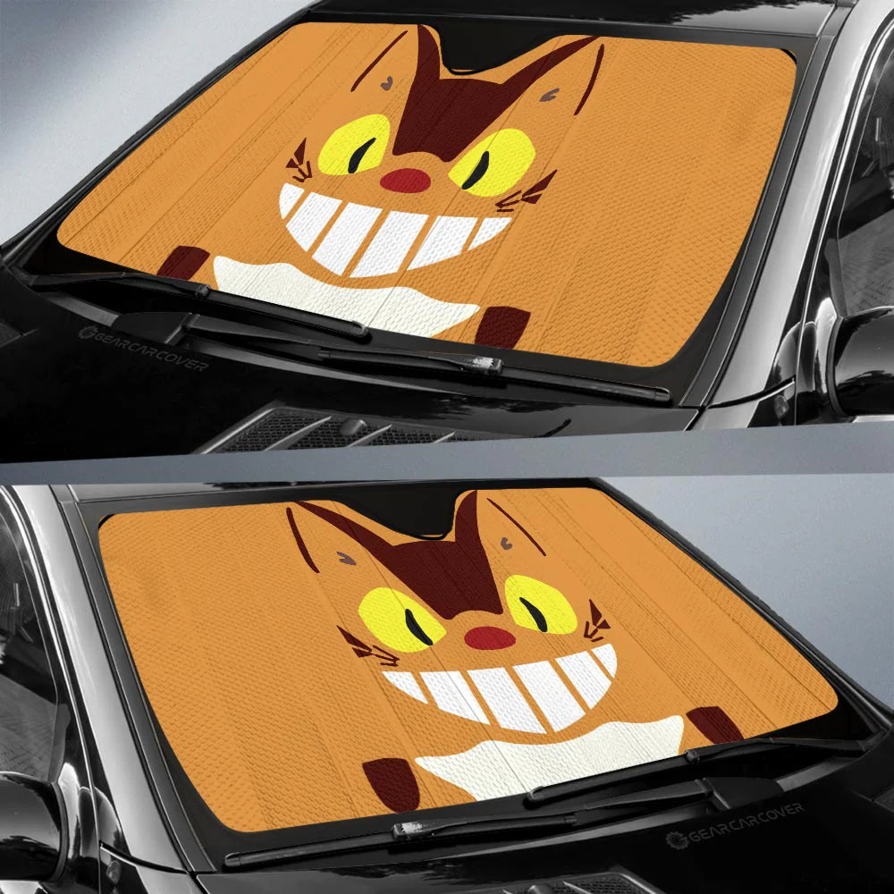 SGhibli Car Sun Shade My Neighbor Totoro Catbus Face Graphic Winshield Sun Shade Orange