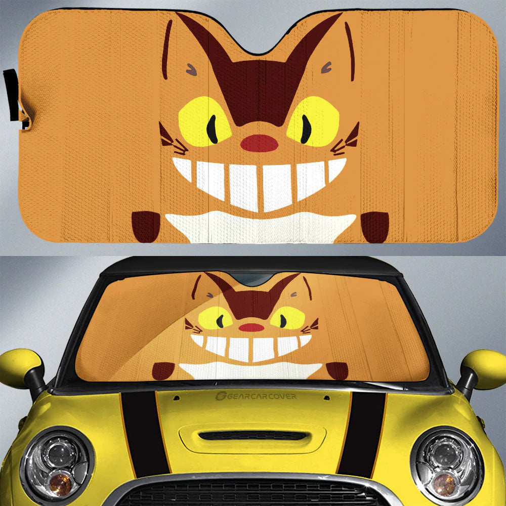 SGhibli Car Sun Shade My Neighbor Totoro Catbus Face Graphic Winshield Sun Shade Orange