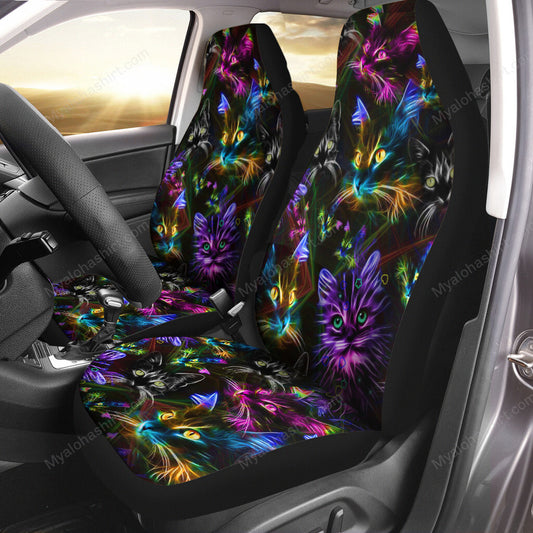 Cat Car Seat Covers Neon Light Cat Pattern Seat Covers Black