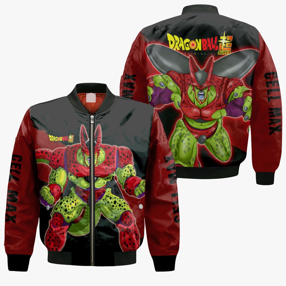 Dragon Ball Bomber Jacket Cell Max Fighting Pose Graphic Bomber Black Red Unisex