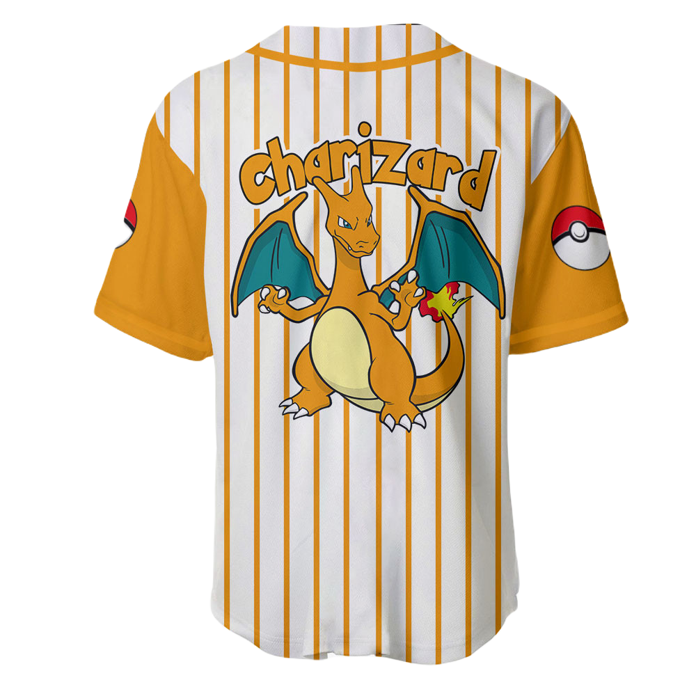 PKM Baseball Jersey PKM Charizard Graphic Jersey Shirt Orange White Unisex