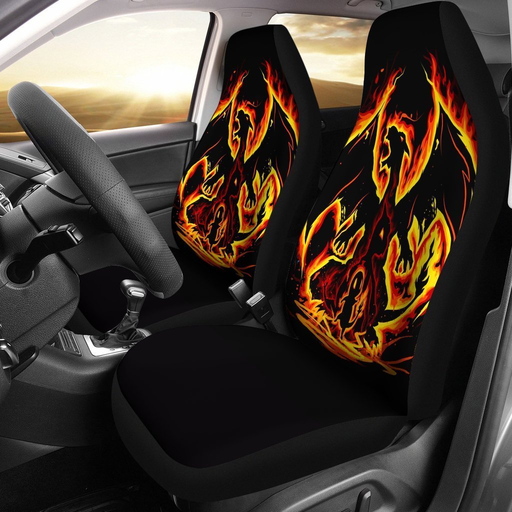 PKM Car Seat Covers PKM Evolution Charizard Silhouette Seat Covers Black Orange