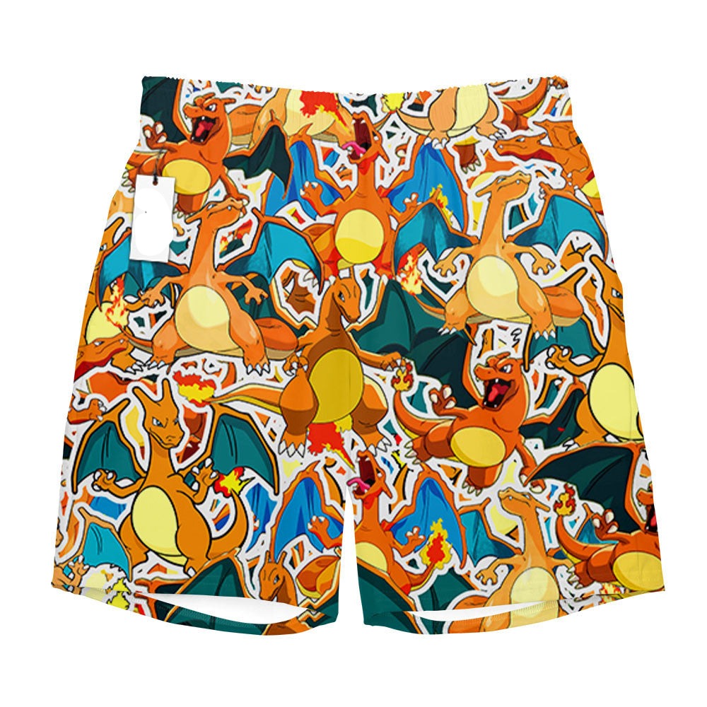 PKM Shorts PKM Charizard Graphic Pattern Beach Shorts Orange