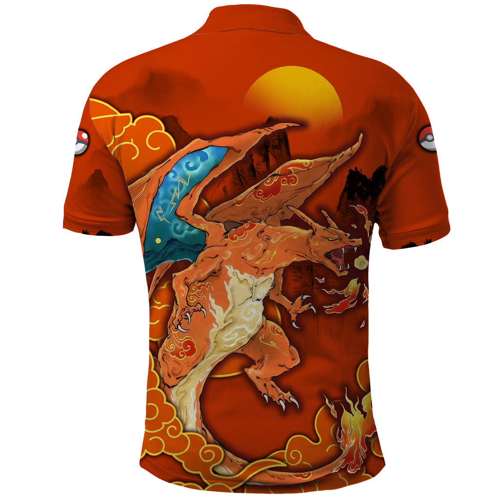 PKM Polo Shirt PKM Charizard Anime Style Polo Tees Orange