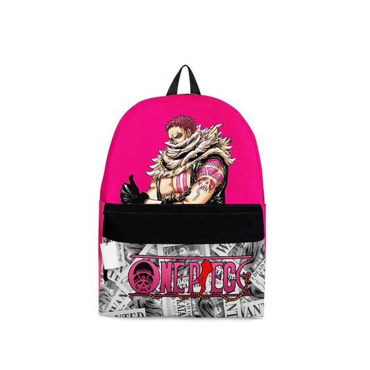 One Piece Backpack One Piece Charlotte Katakuri Symbol Manga Pattern Backpacks Black Pink