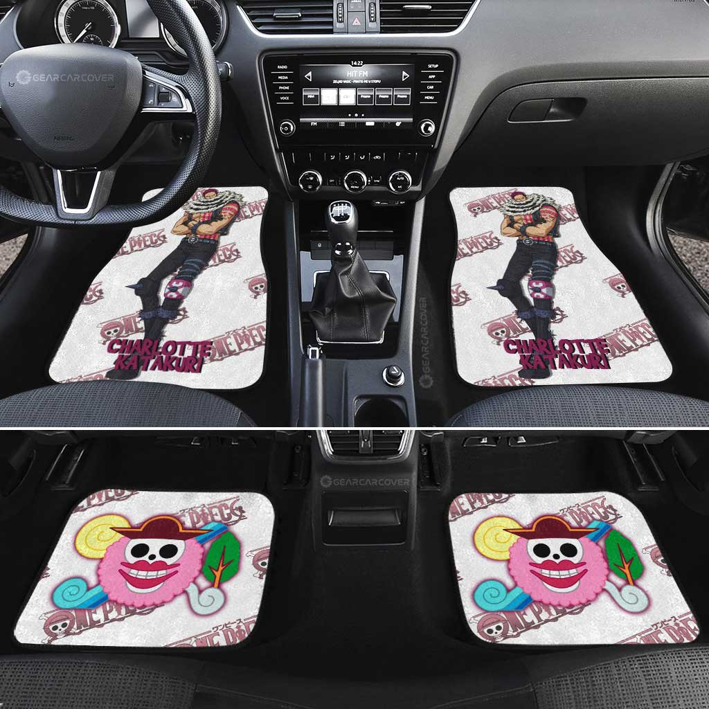 One Piece Car Mats Charlotte Katakuri Jolly Roger Symbol Car Floor Mats White Pink