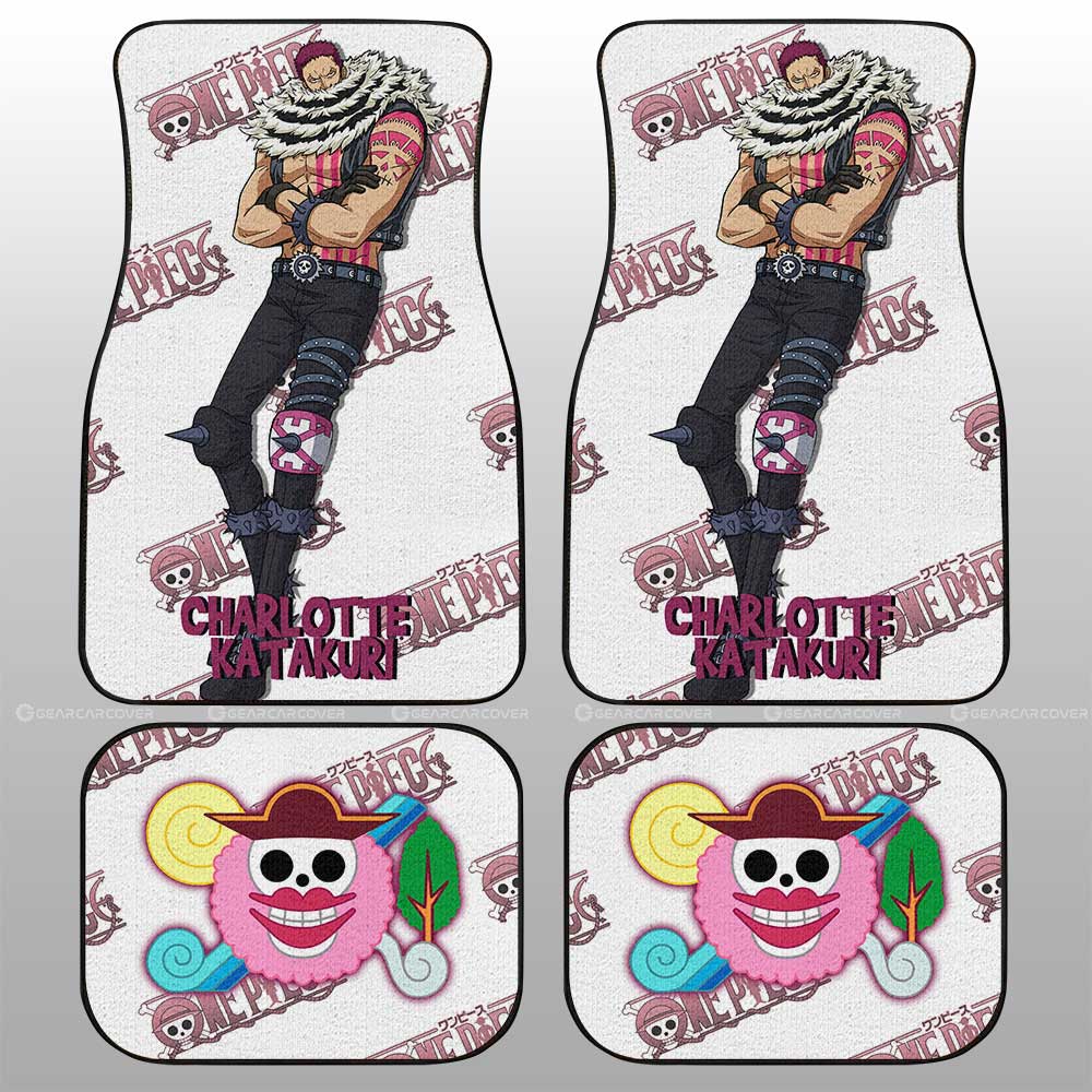 One Piece Car Mats Charlotte Katakuri Jolly Roger Symbol Car Floor Mats White Pink