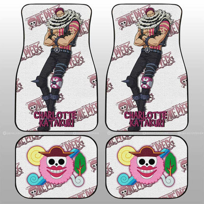 One Piece Car Mats Charlotte Katakuri Jolly Roger Symbol Car Floor Mats White Pink