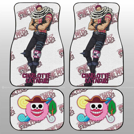 One Piece Car Mats Charlotte Katakuri Jolly Roger Symbol Car Floor Mats White Pink