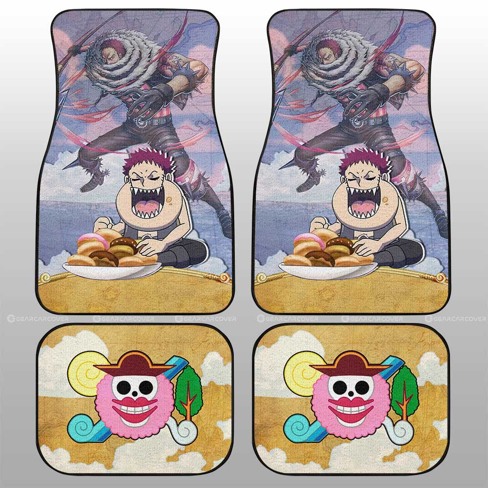 One Piece Car Mats Cute Young Charlotte Katakuri Jolly Roger Symbol Car Floor Mats Colorful