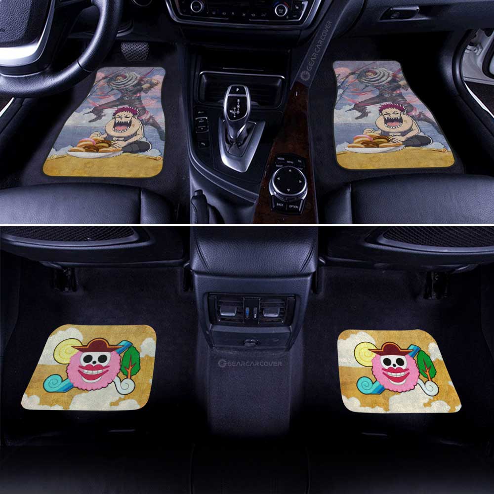 One Piece Car Mats Cute Young Charlotte Katakuri Jolly Roger Symbol Car Floor Mats Colorful