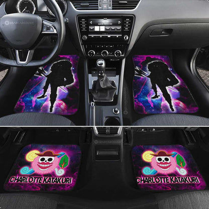 One Piece Car Mats Charlotte Katakuri Silhouette Jolly Roger Symbol Galaxy Car Floor Mats Purple Pink