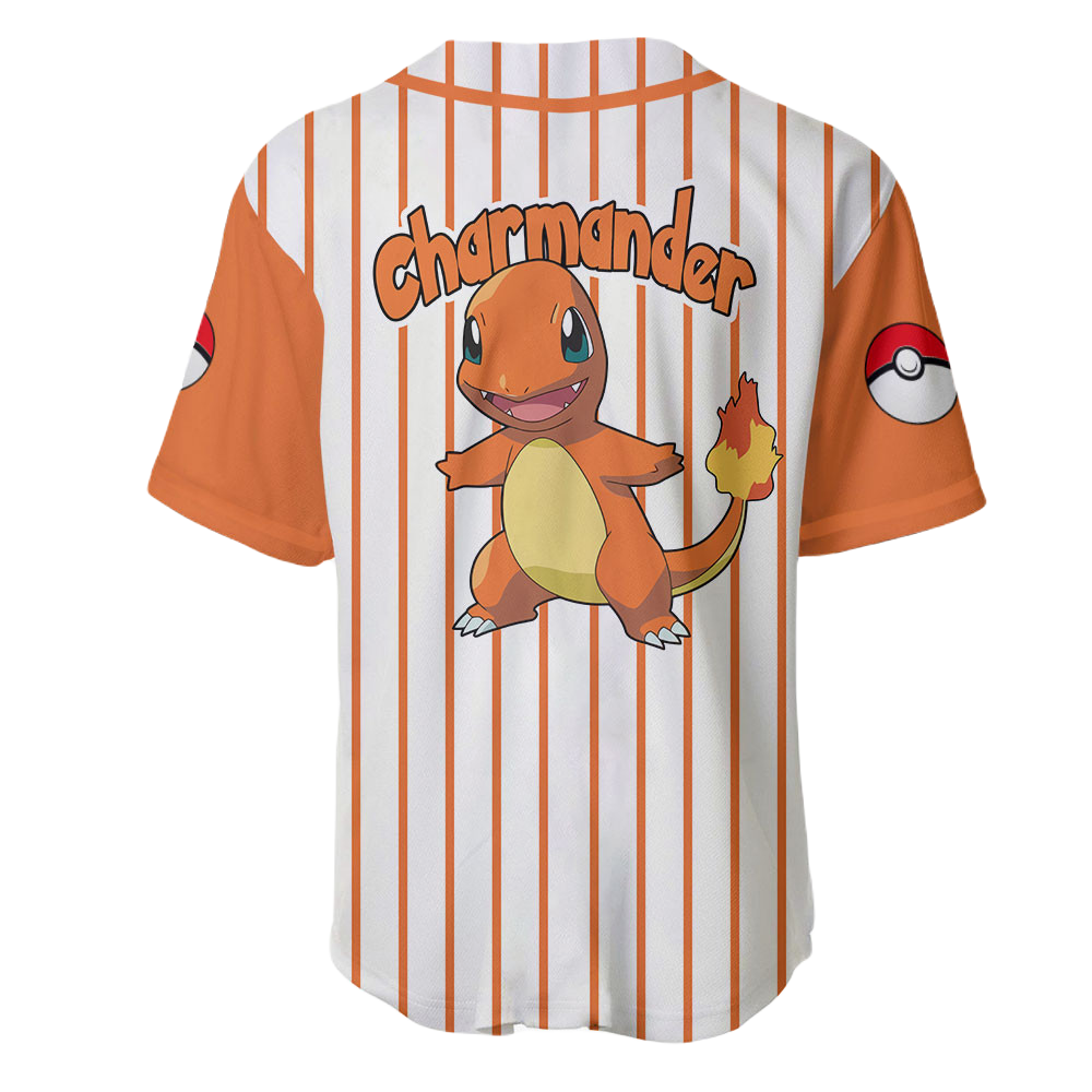 PKM Baseball Jersey PKM Charmander Graphic Jersey Shirt Orange White Unisex