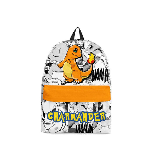 PKM Backpack Charmander PKM Manga Pattern Backpacks Gray Orange