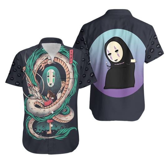 SGhibli Hawaii Shirt Chihiro Kohaku And Kaonashi Haku Hawaiian Shirt Black Unisex