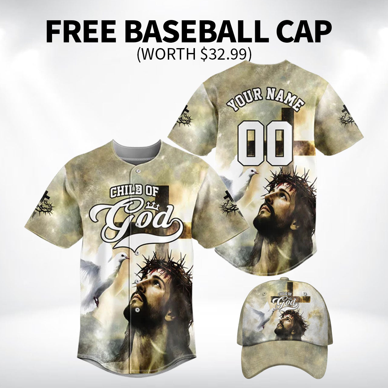 Child of God – Divine Grace Jesus Baseball Jersey Bundle