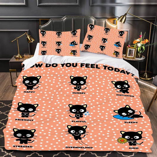 Cat Bedding Set How Do You Feel Today Duvet Covers Orange Unique Gift