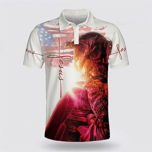 Jesus Polo Shirt Jesus American Flag Graphic Polo Tees White Pink