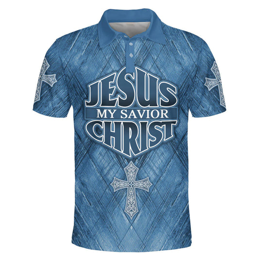 Jesus Polo Shirt Jesus My Savior Christ Cross Polo Tees Blue