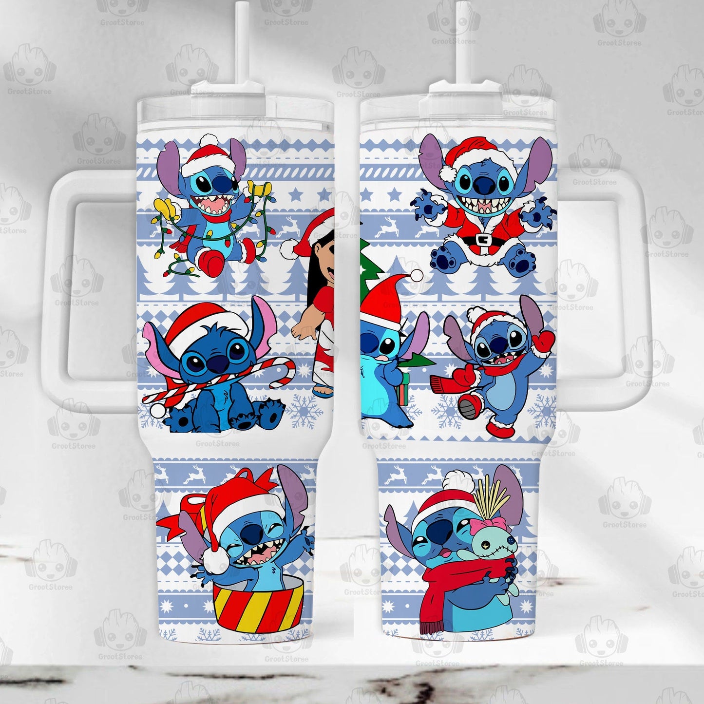 Stitch 40 Oz Tumbler Christmas Lilo And Stitch Tumbler 40 Oz White Blue