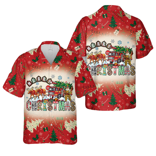 Christmas Hawaii Shirt Merry Christmas Fire Department Hawaiian Shirt Red Unisex