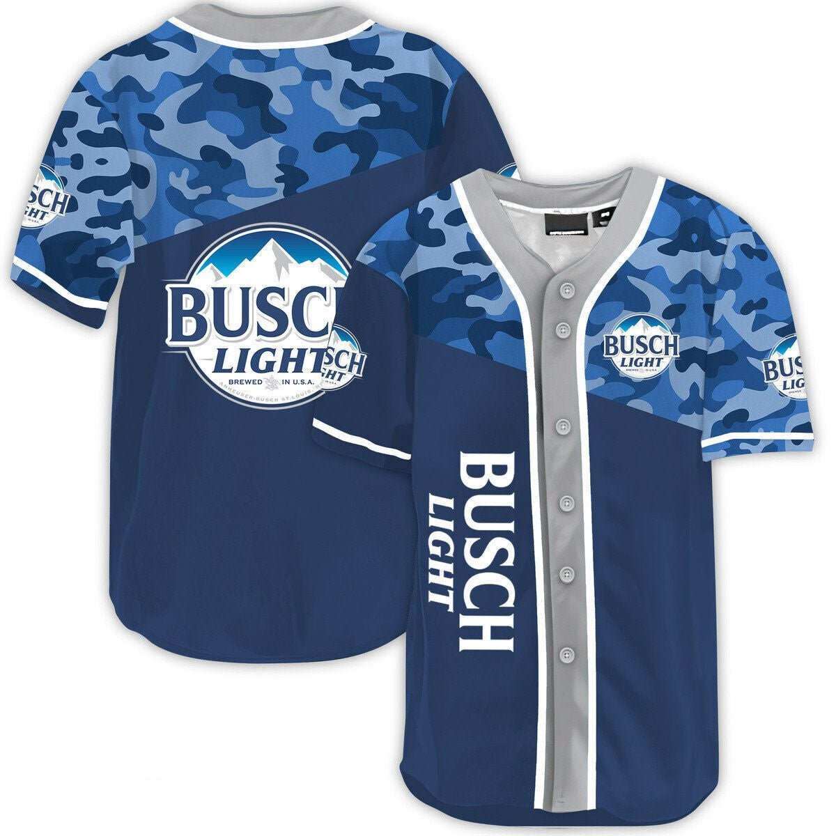 Busch Light Baseball Jersey Classic Camouflage Pattern Jersey Shirt Blue Unisex