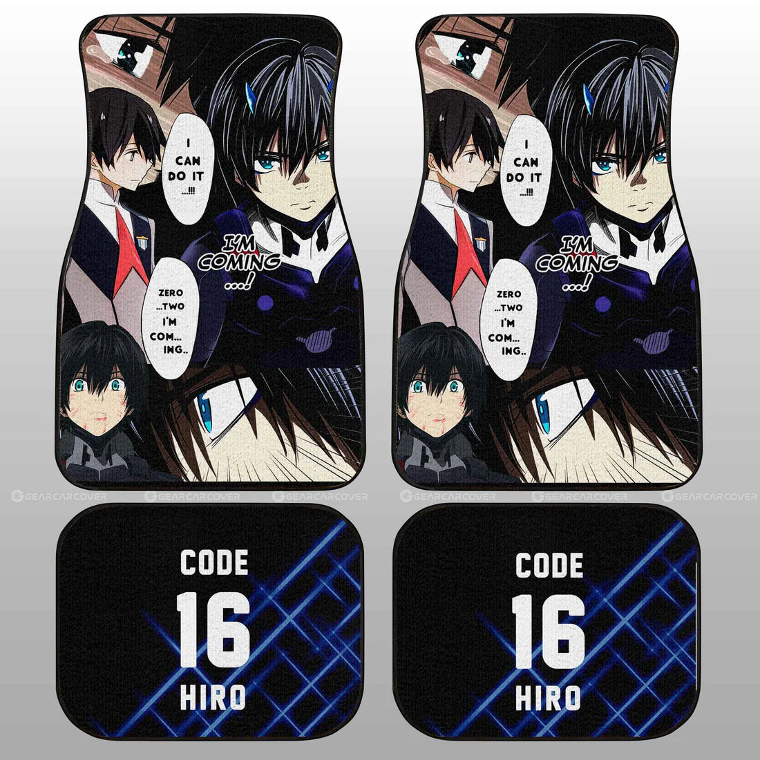 Darling In The Franxx Car Mats Hiro Code 016 I Can Do It Car Floor Mats Black Blue