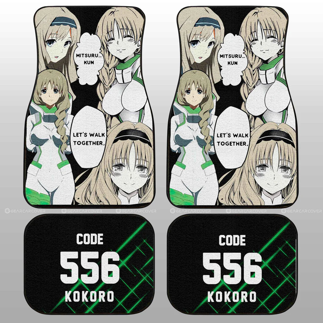 Darling In The Franxx Car Mats Kokoro Code 556 Let's Walk Together Car Floor Mats Black Green