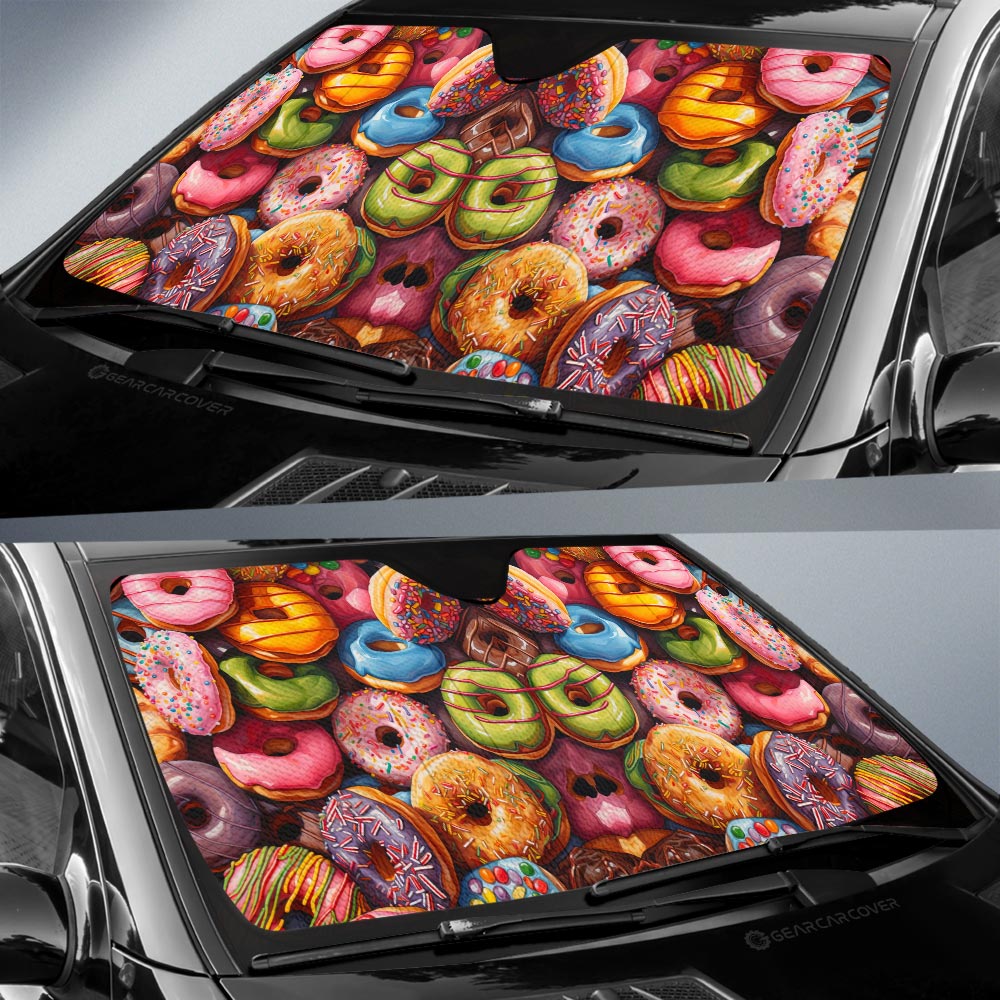 Colorful Mixed Donuts Car Sunshade Custom Girly Pattern Car Accessories