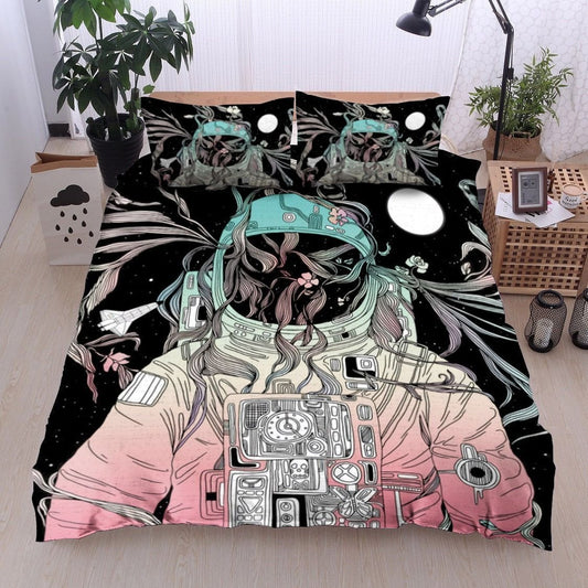 Astronaut Bedding Set Astronaut In Space Plant Vines Duvet Covers Black Unique Gift