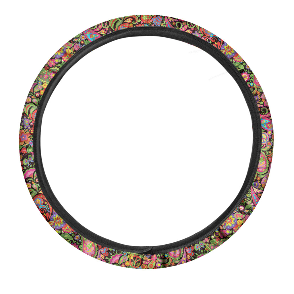 Hippie Steering Wheel Cover Hippie Flower And Leaves Mandala Pattern Driving Wheel Cover Colorful