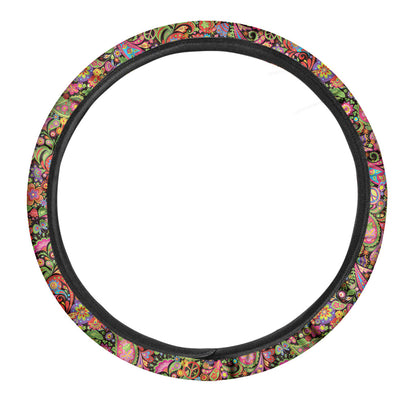 Hippie Steering Wheel Cover Hippie Flower And Leaves Mandala Pattern Driving Wheel Cover Colorful