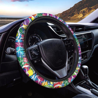 Hippie Steering Wheel Cover Hippie Peace Sign Drawing Pattern Driving Wheel Cover Colorful