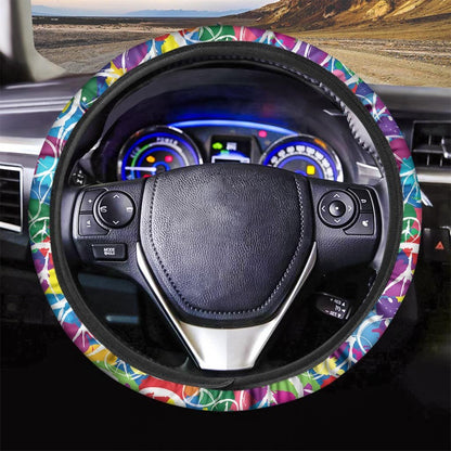 Hippie Steering Wheel Cover Hippie Peace Sign Drawing Pattern Driving Wheel Cover Colorful