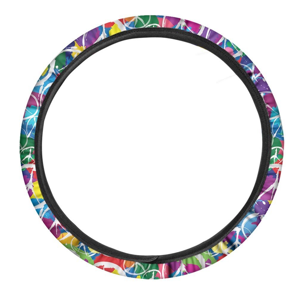 Hippie Steering Wheel Cover Hippie Peace Sign Drawing Pattern Driving Wheel Cover Colorful