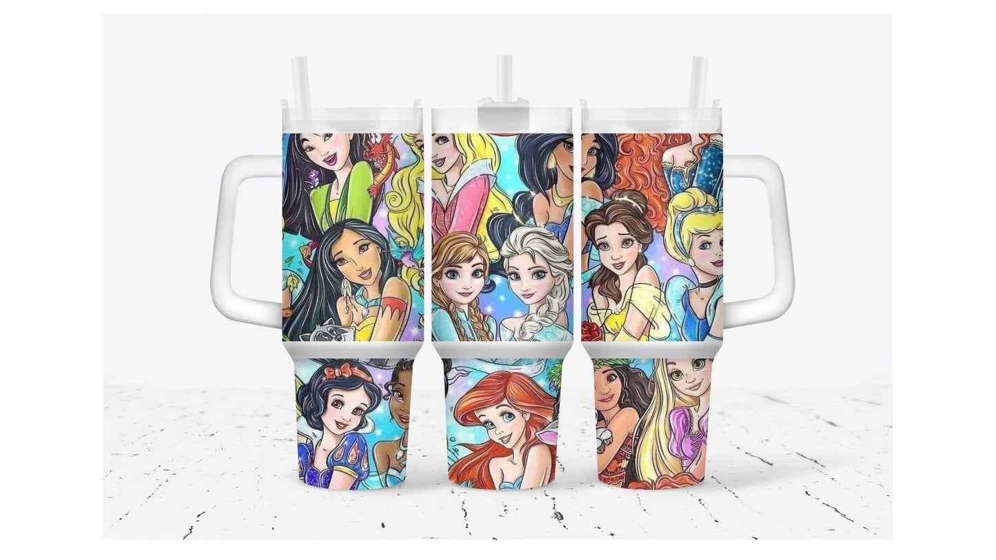 DN 40 Oz Tumbler DN Princesses Drawing Style Graphic Tumbler 40 Oz Colorful