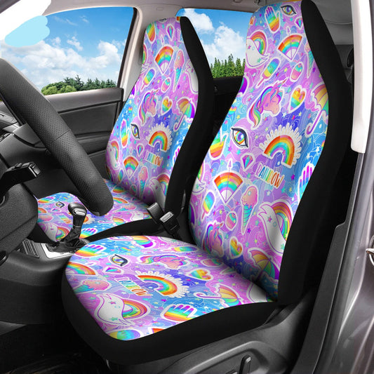 LGBT Car Seat Covers Rainbow Unicorn Ice Cream Pattern Seat Covers Colorful