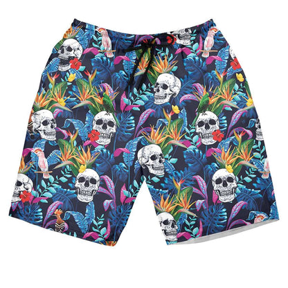 Skull Shorts Tropical Forest And Skull Beach Shorts Colorful