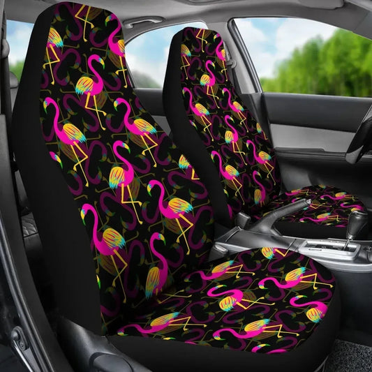 Flamingo Car Seat Covers Neon Light Flamingo Pattern Seat Covers Black Pink