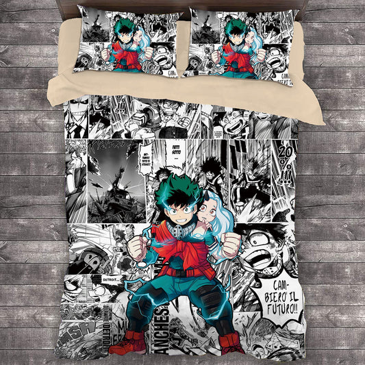 My Hero Academia Bedding Set Midoriya Izuku Comic Pattern Duvet Covers Black White Unique Gift