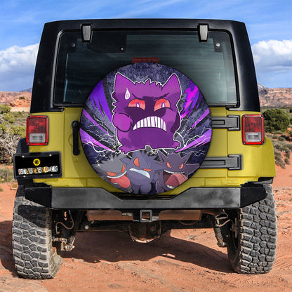 PKM Spare Tire Cover Confused Face Gengar Graphic Tire Covers Purple