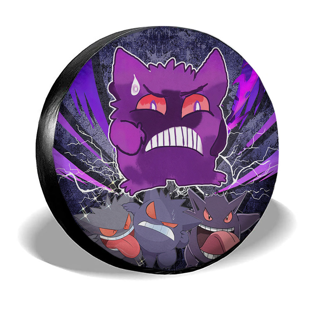 PKM Spare Tire Cover Confused Face Gengar Graphic Tire Covers Purple