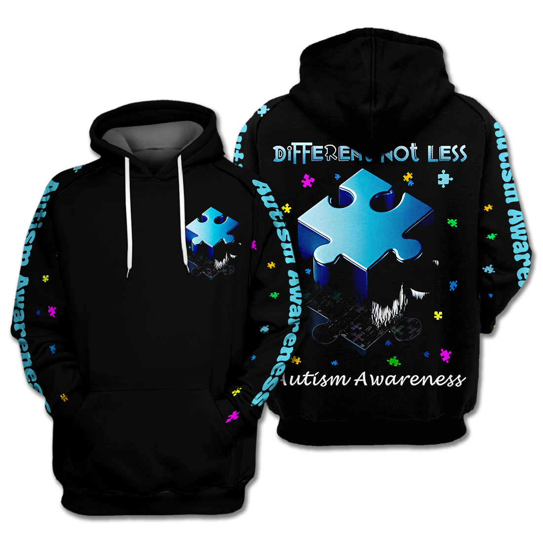 Autism Hoodie Autism Awareness Different Not Less Hoodie Black Unisex