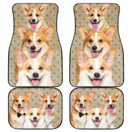 Dog Car Floor Mats Cute Corgi Dog In Group Pawprint Pattern Car Mats