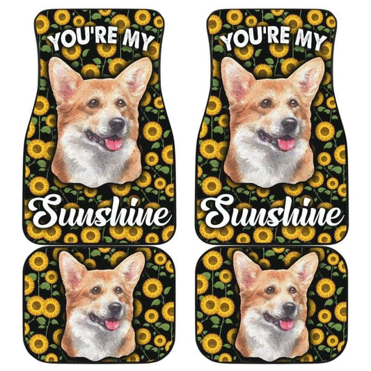 Dog Car Floor Mats Cute Corgi Face You're My Sunshine Sunflower Pattern Car Mats