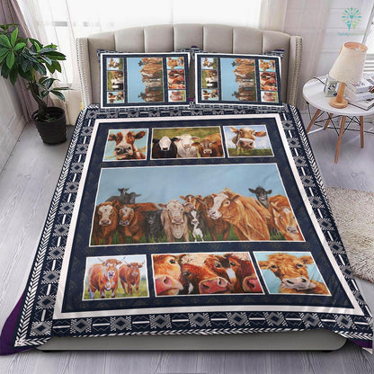 Cow Bedding Set Farming Cow Graphic Pattern Duvet Covers Black Brown Unique Gift