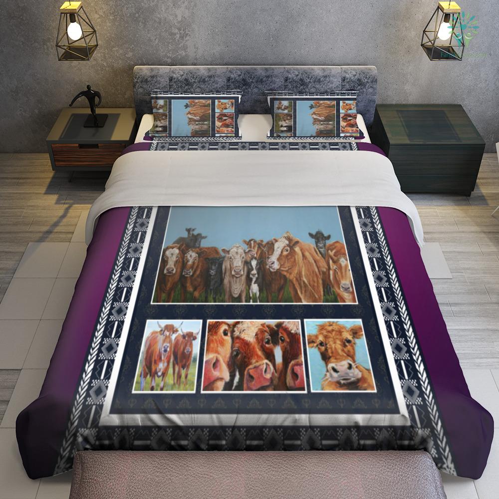 Cow Bedding Set Farming Cow Graphic Pattern Duvet Covers Black Brown Unique Gift