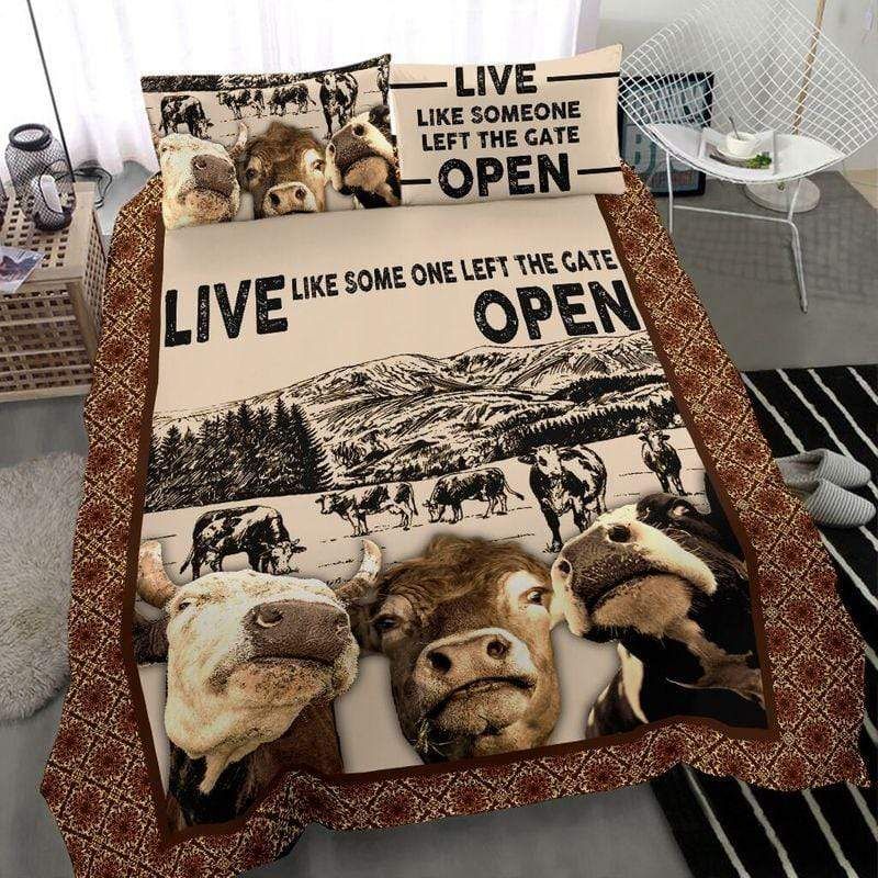 Cow Bedding Set Live Like Someone Left The Gate Open Duvet Covers Brown Unique Gift
