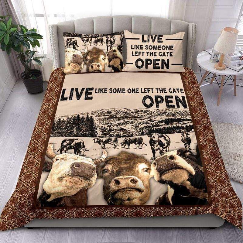 Cow Bedding Set Live Like Someone Left The Gate Open Duvet Covers Brown Unique Gift