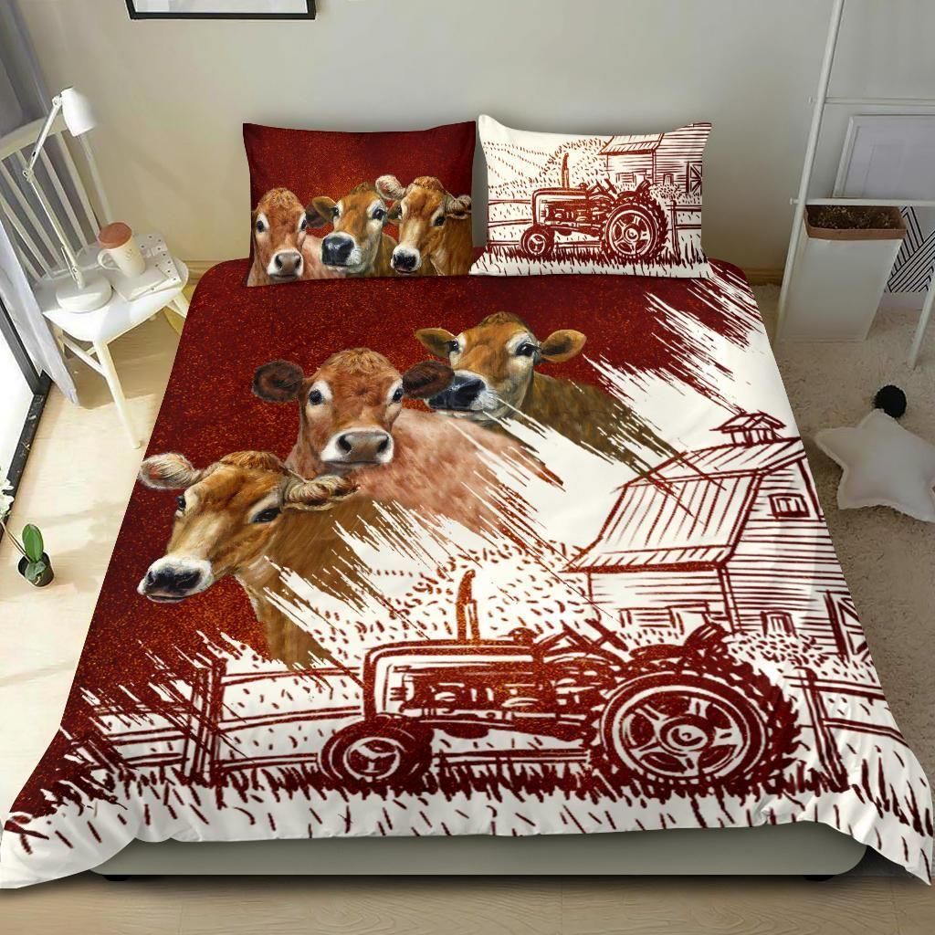 Cow Bedding Set Cow Tractor Farmer Graphic Duvet Covers Brown Unique Gift